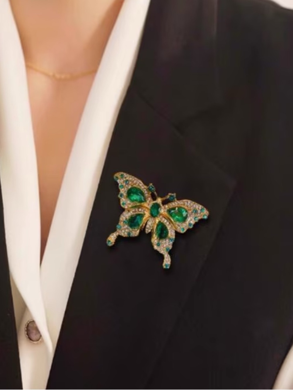 Emerald Green Butterfly Crystal Brooch